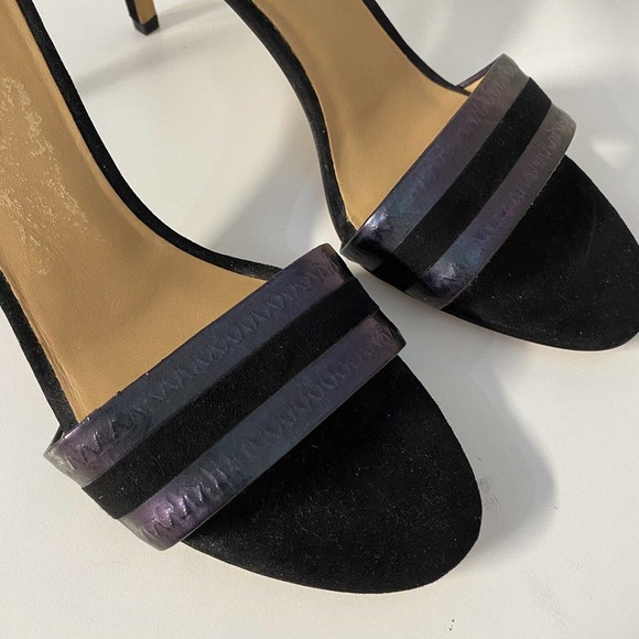 Marc Jacobs Sandal Open Toe Ankle Strap Slim Heel Black Purple Iridescen… - Picture 4 of 9